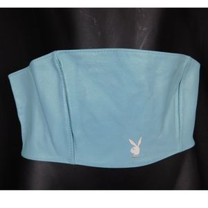 Vintage PLAYBOY Tiffany Blue Leather Lace-Up Corset Bustier Top